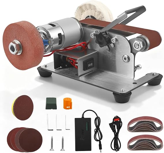 Electric Mini Belt Sander, Sander Knife Sharpener Sanding Machine, Small Bench Grinder Kit 7 Speed Adjustable Power Polisher DIY Polishing Grinding Tool for Polishing, Wood Metal Working (2)