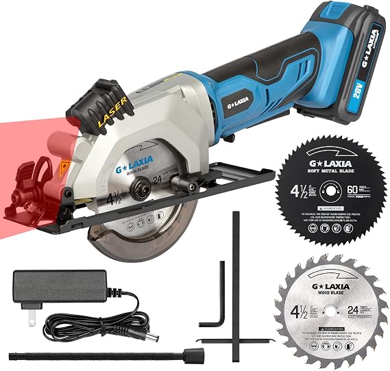 20V Cordless Mini Circular Saw 2.0Ah Compact Saw with Laser Guide