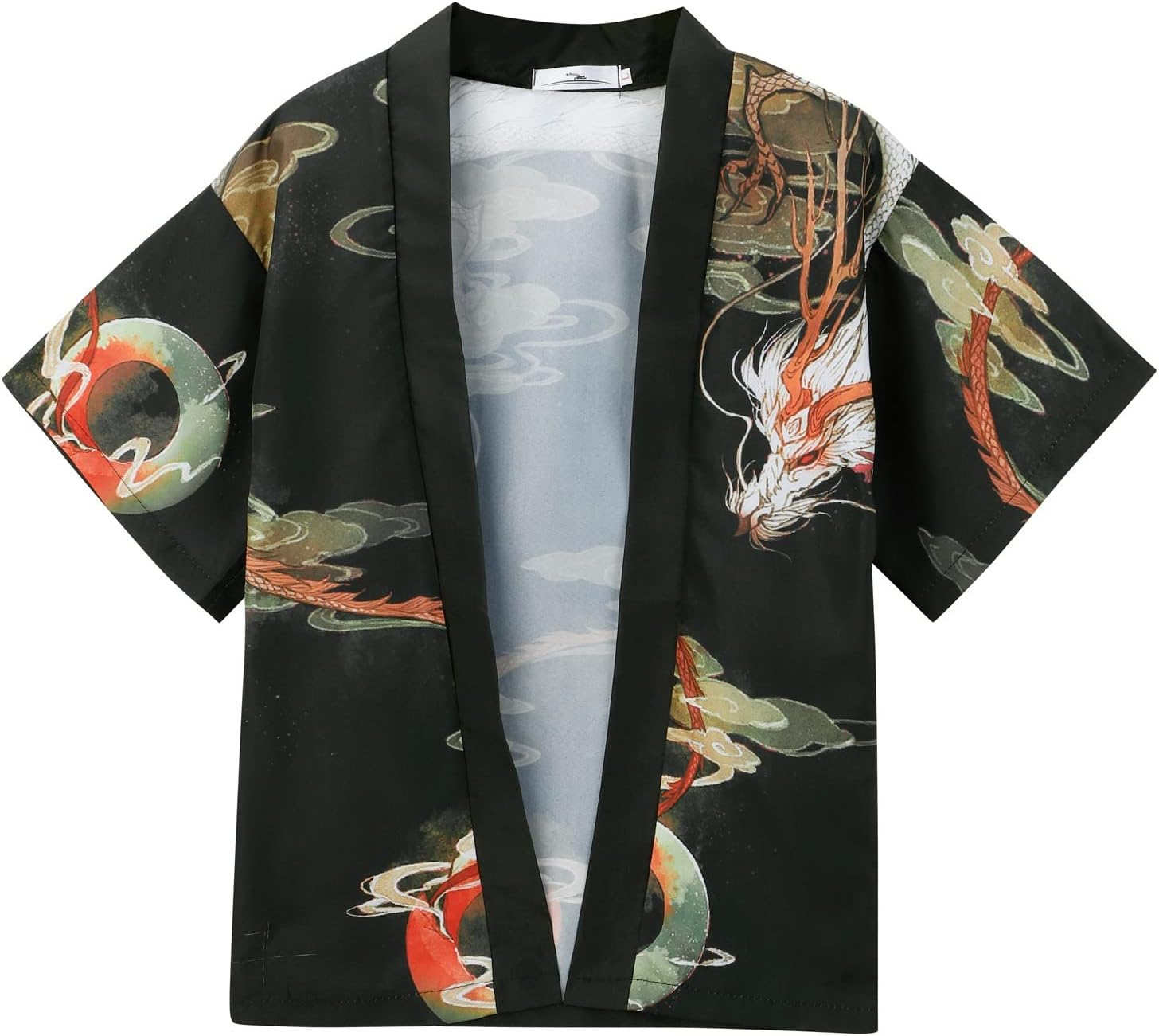 Men's Japanese Kimono Cardigans Fashion Print Lightweight 34 Sleeve Open Front Loose Jacket Casual Outwear Shirts