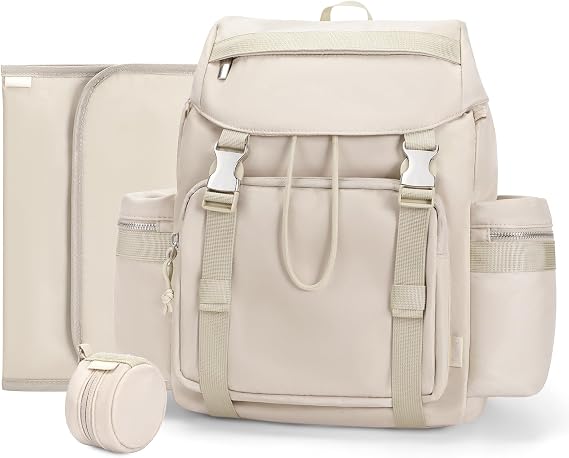 Diaper Bag Backpack with Changing Pad, Pacifier Case & Stroller Straps, Insulated Pockets Water Resistant Travel Essentials Baby Bag Multipurpose Travel Back, Big Storage in a Small Footprint