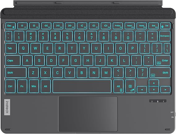 Inateck for Surface Go Keyboard, Bluetooth 5.3, 7-Color Backlight, Compatible with Surface Go 4 (2023), Surface Go 3/2/1 Gen, with Trackpad, KB02028 | For Surface Go 4/3/2/1, Bluetooth 5.3, Backlit Keys,KB02028,Gray