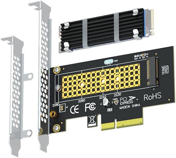GLOTRENDS PA09-HS M.2 PCIe NVMe 4.0/3.0 Conversion Adapter with M.2 Heatsink 3mm thickness, M.2 to PCI-express 4.0/3.0 x4 Conversion Board, M.2 Slot, M.2 PCIE SSD NVMe and AHCI, PCI-E GEN4 Full