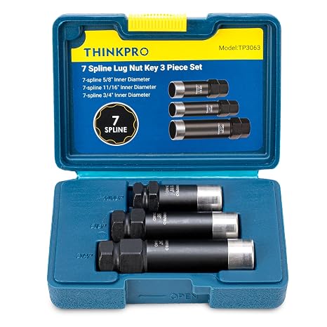 7 Spline Lug Nut Socket Set, 3 Piece | 5/8" 11/16" 3/4" Sizes, M14x1.5, M14x2 Tuner Lug Nuts, Cr-Mo Steel, Double Layer Reinforcement, Hard Case Included