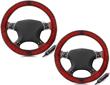 ZONETECH Car Heated Steering Wheel Cover 12V - Vehicle Hand Warmer Steering Wheel Protector, Rapid Heating Universal fit Wheels for Cars, Trucks, Vans, SUVs 2-Pack