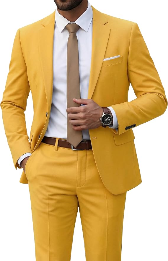 Men's 2 Piece Suit with Tie, Slim Fit Solid COLOR Jacket and Pants Set