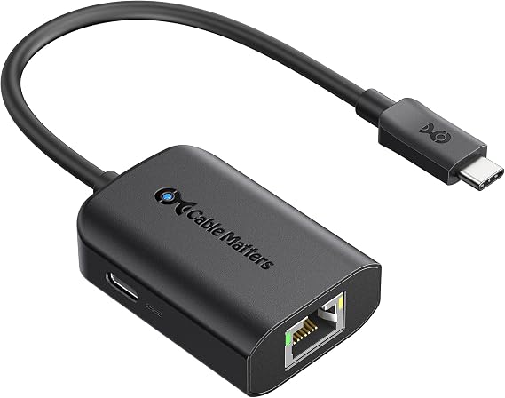 Cable Matters USB C to Gigabit Ethernet Adapter with 100W Charging | Up to 480Mbps for Chromecast with Google TV (Google TV Chromecast 2020 Version), Compatible with MacBook Pro, XPS, Surface