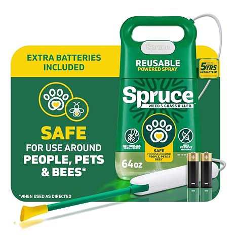 Spruce Weed & Grass Killer3 Kit, Power Wand, 2 AA Batteries Included, 64 Oz | Pet Safe Weed Killer Spray, Reusable Weed Sprayer, Kills Weeds Around Lawns, Gardens, Flower Beds, 2 AA Batteries Included