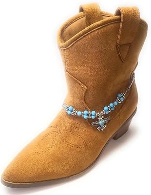 Thunderbird Boot Chain Rugged Stainless Steel Turquoise Gem Weave Western Rodeo Performance Dance Adjustable Size Double Clasp Sold Individually