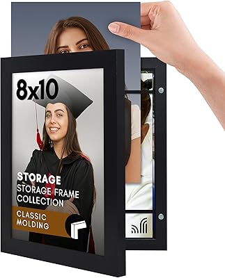Americanflat 8x10 Picture Frame with Storage - Quick Change Storage Frames with Shatter-Resistant Glass - Holds 35 Photos - Storage Frame Collection - Photo Frame for Tabletop and Wall Display - Black