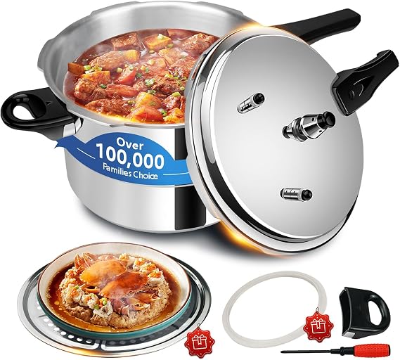 4.23 Quart Aluminum Pressure Cooker, Small Heavy Gauge Stovetop Pressure Pot with Safety Lock Valve, Mini Pressure Canner for Baby Food, Soup, Stew, Compatible with Gas & Electric Stoves