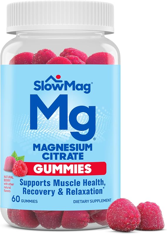 SlowMag Magnesium Citrate Gummies, 60 Count, Supports Muscle Health, Natural Berry Flavor, Recovery & Relaxation
