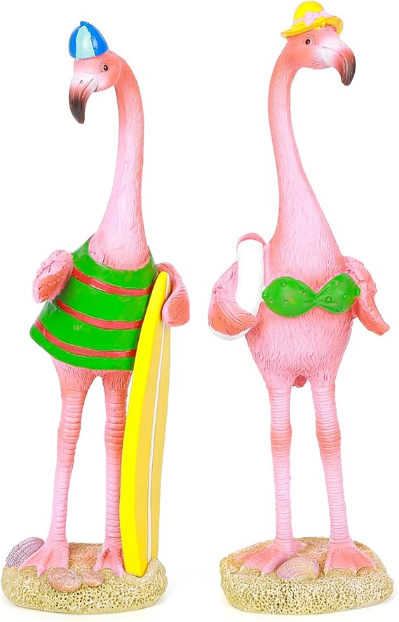 Tirzah Pink Flamingo Sculpture Hawaiian Flamingo Statues Collectible Figurines Ornaments for Home Bookshelf Garden Patio Lawn Funny Outdoor Decor (Romantic Flamingo)