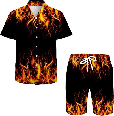Mens Hawaiian Shirts Casual Button Down Short Sleeve Shirts Set Printed Shorts Beach Hawaii Suits