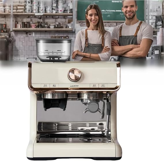 Double Boiler Fully Semi-Automatic Coffee Machine Coffee Maker 15bar Conical Burr Grinder Bean to Espresso Commercial Grade Espresso Maker for Espresso Cappuccino Latte Commercial Home Espresso Maker 220V Size: 332x347x331mm, Off White