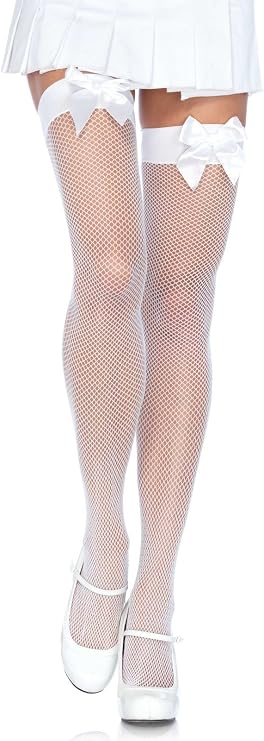 Leg Avenue Women's Satin Bow Fishnet Thigh Highs