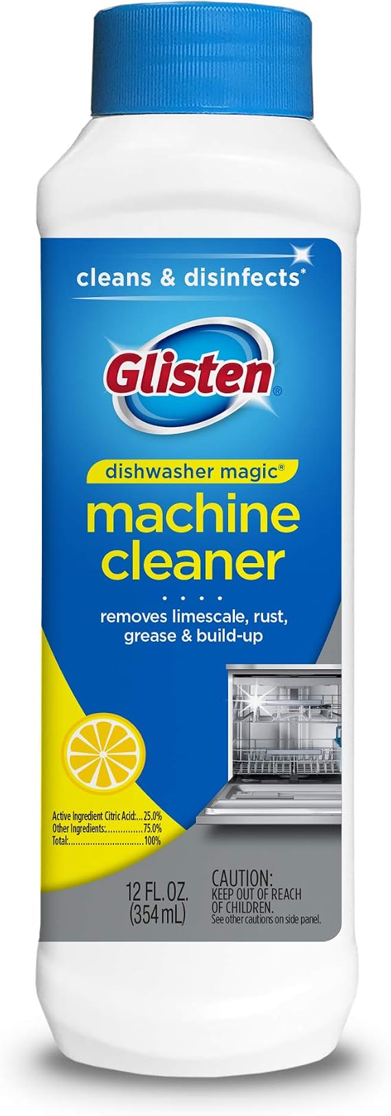 Glisten Dishwasher Magic Disinfectant & Cleaner Lemon 12 Oz