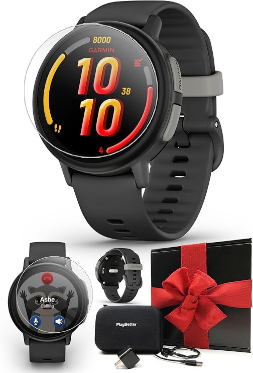 Garmin Bounce 2 (Slate Gray) Kids GPS Smartwatch Gift Box Bundle | Colorful Display, Real-Time Location Tracking, Calling & Messaging | Includes PlayBetter HD Screen Protectors, Adapter & Case