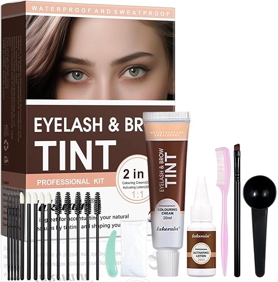 Eyelash & Eyebrow Tint Kit, 2-in-1 Lash and Brow Tint, Eyebrow Tint & Eyelash Color, Brown, for Salon and Home Use
