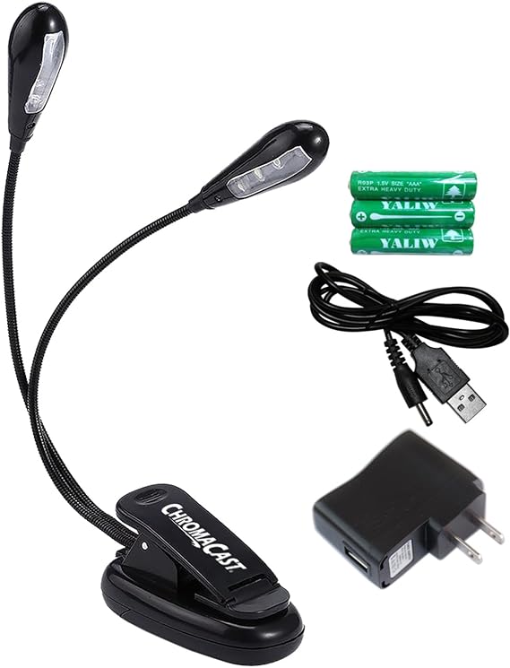 ChromaCast CC-L2 Adjustable Clip-On Dual Head LED Light 3 Pack | Bright Lighting for Music Stands, Reading, and Workspaces | Portable, Flexible Arms,