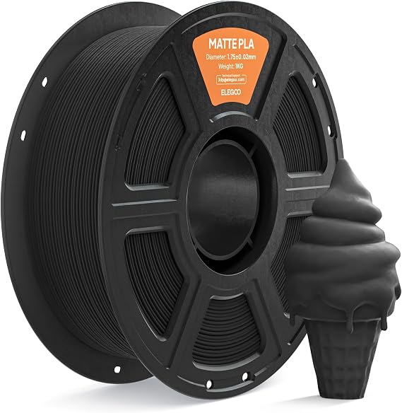 ELEGOO Matte PLA 3D Printer Filament 1.75mm Black 1KG, Matte Finish