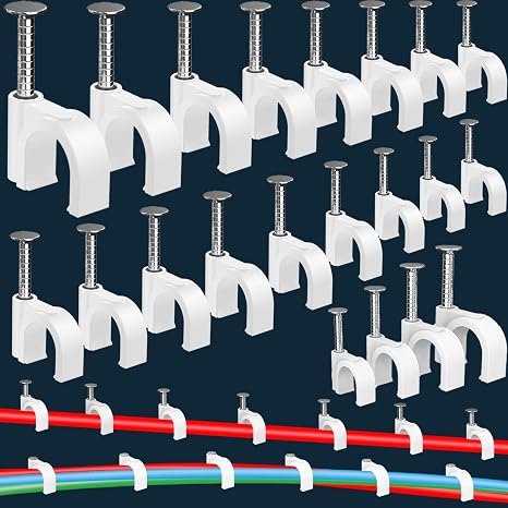 400 Pcs Cable Clips 4/6/8/10mm Nail in Cable Clips with Steel Ethernet Cable Clips Cable Wire Clips Cable Tacks Cable Nails Speaker Wire Clips Coaxial Cable Staples RG6 RG59 CAT6 RJ45 Wire Wall Clips