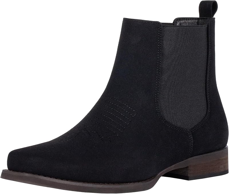 J's.o.l.e Men's Cowboy Boots Western Fashion Chelsea Boots Square Toe Low Heel Dress Ankle Boots
