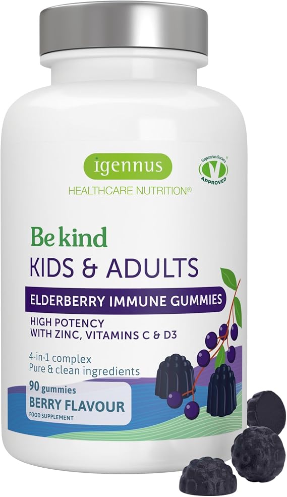 Igennus Elderberry Immune Gummies, Vitamin C, Zinc & D3, 90 Gummies