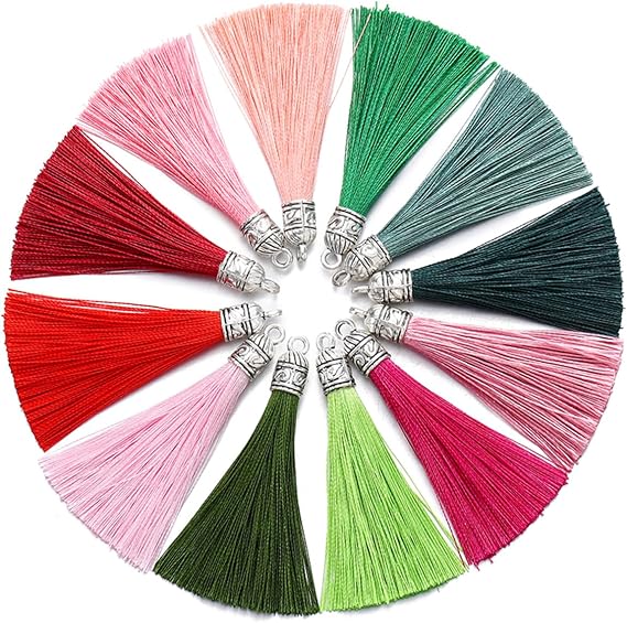 60Pcs Mix Color Tassels Bookmark Tassels 6cm/2.36-Inch Silky Handmade Soft Tassels Floss Mini Tassels with Cord Loop for Bookmarks, Crafts and Jewelry Making DIY Craft, 12 Colors