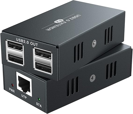 USB Extender 4 USB2.0 Over Ethernet 165ft Cat5e/6/7 USB Hub No Driver for Webcam, Printer, Keyboard, Mouse, Mic