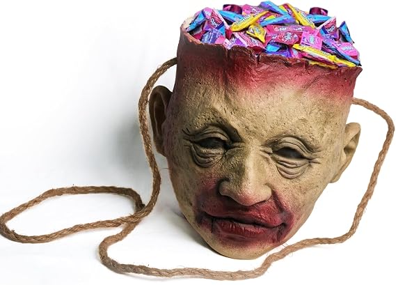 Severed Head Bloody Candy Shoulder Bag, Bloody Trick or Treat Bucket Halloween Candy Basket Halloween Party Window Decorations Props