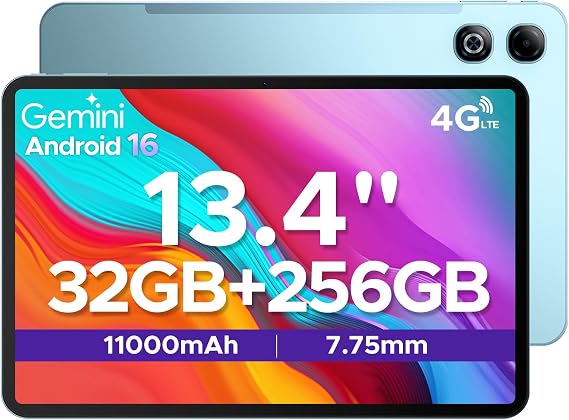TAB G6 MAX Android 16 Tablets, 13.4 inch FHD+ Tablet, 11000mAh, 32GB RAM + 256GB ROM/2TB, 90Hz IPS Screen Android Tablets, Octa-core Gaming tablet, 5G Wifi/Widevine L1/Face ID/OTG, Blue