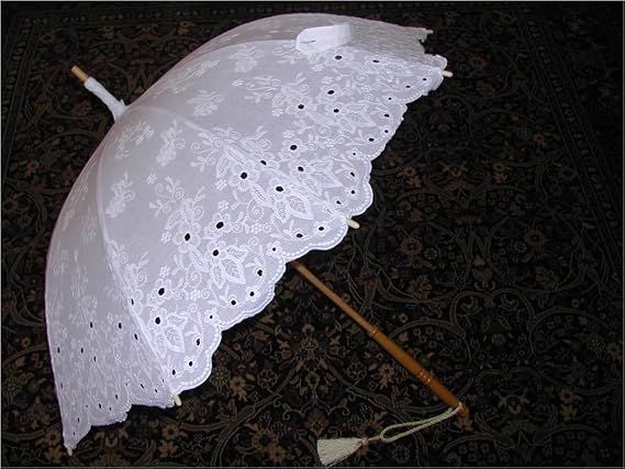 White Embroidered Wedding Parasol