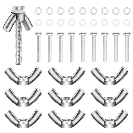 M4 Wing Nuts & Bolts 40-Piece Kit,10 Sets 30mm Hex Bolts & Washers