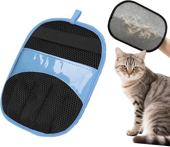 Pet Hair Removal Glove,Electrostatic Magic Brush Gloves for Dogs and Cats, Reusable Grooming Pet Hair Remover for Furniture, Clothing, Carpet & Car Seat (Blue)