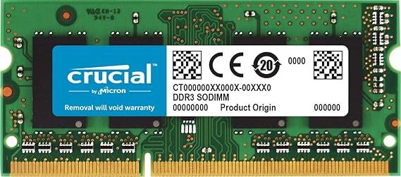 Crucial 4GB Single DDR3/DDR3L 1600 MT/S (PC3-12800) Unbuffered SODIMM 204-Pin Memory - CT51264BF160B