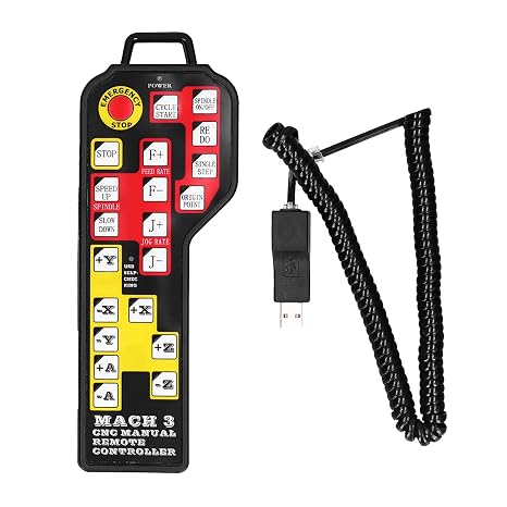 plplaaoo USB Handwheel 4 Axes Electronic Handbrake Remote Manual Controller for Mach 3 CNC Control with 21 Function Keys Design and 3 Meter Spring Wire