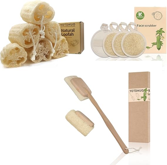 4.7 Natural Loofah(6pack) Back Brush(1pack) face Scrubber(4pack)