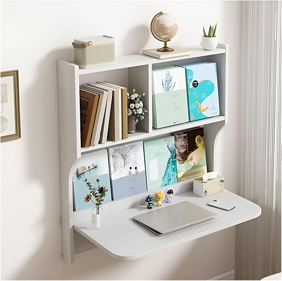 Wall Mounted Folding Drop-Leaf Table, Wall Mounted Folding Table For Small Spaces, Floating Desk For Wall, Folding Design, Installation At Will, Suitable For A Variety Of Scenarios(White maple color)