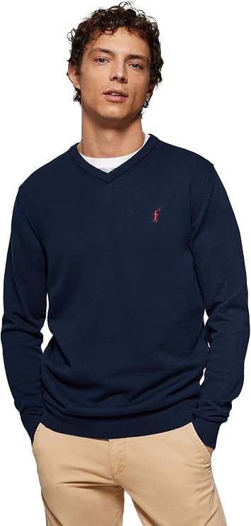 Polo Club Men's Basic V-Neck Logo Pullover 100% Cotton - Winter Jumper