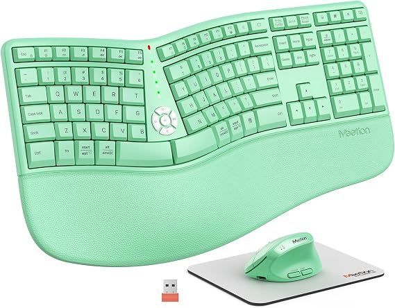 MEETION Ergonomic Keyboard Mouse Combo, Split Design Vertical Mouse Green