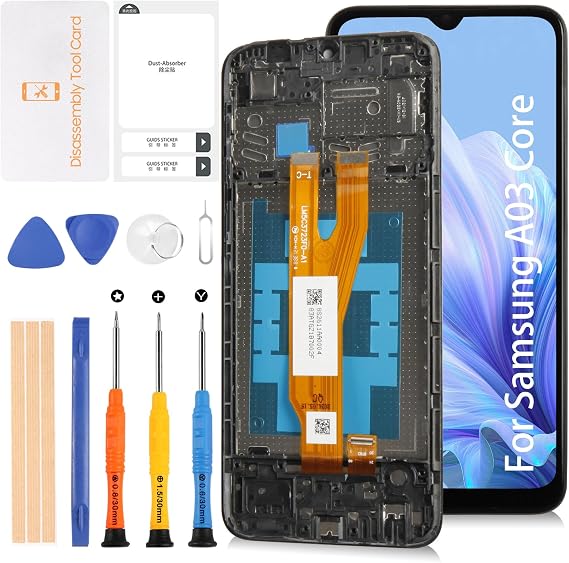 Original A03 Core OEM Screen LCD Display +Black Frame for Samsung Galaxy A03 Core A032F A032M 6.5" LCD Screen Display Replacement Touch Digitizer Assembly Kit
