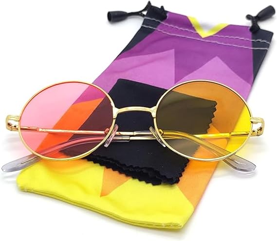 ASVP Shop Pink & Yellow Round Circle Sunglasses - Cosplay Halloween Costume Glasses