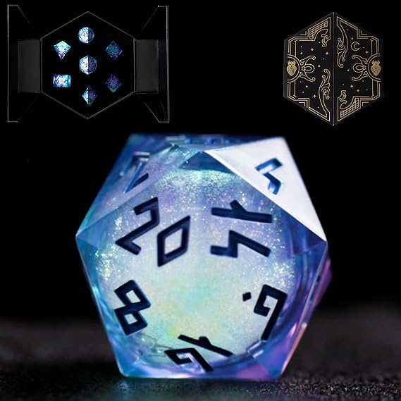 HEIMDALLR Liquid Core Dice Set with First Ever LED Display Case - 7-PC Hand-Painted Sharp Edge DND Dice Set with Gift Dice Box - Resin Dungeons and Dragons Dice Set (D&D Dice Set) (Aurora)