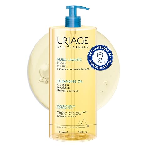 Uriage Shower Oil Soap Free with Glycerine 25% - 2-in-1: Cleanses Gentle & Moisturises - for the Whole Family - Face & Body - Soap-Free Physiological pH Value Sensitive Skin - 1L