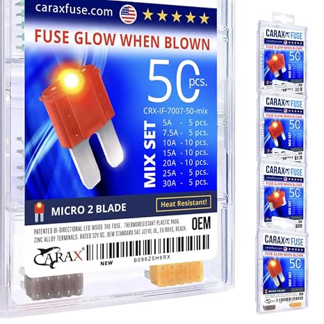 CARAX Premium Fuse Micro 2 Blade APT/ATR Smart Auto Glow When Blown Fuse Mix 50 pcs.