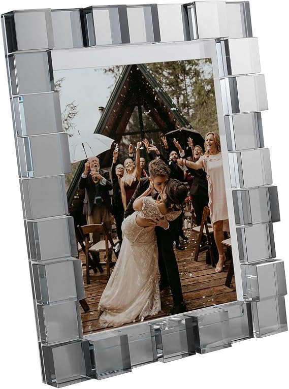 kitCom Luxury Crystal Picture Photo Frame,Plaid Diamond Craft, Wedding Frame of Keepsake Photo Frames, Tabletop Display Decor Frame, Gift Box (5" x 7")