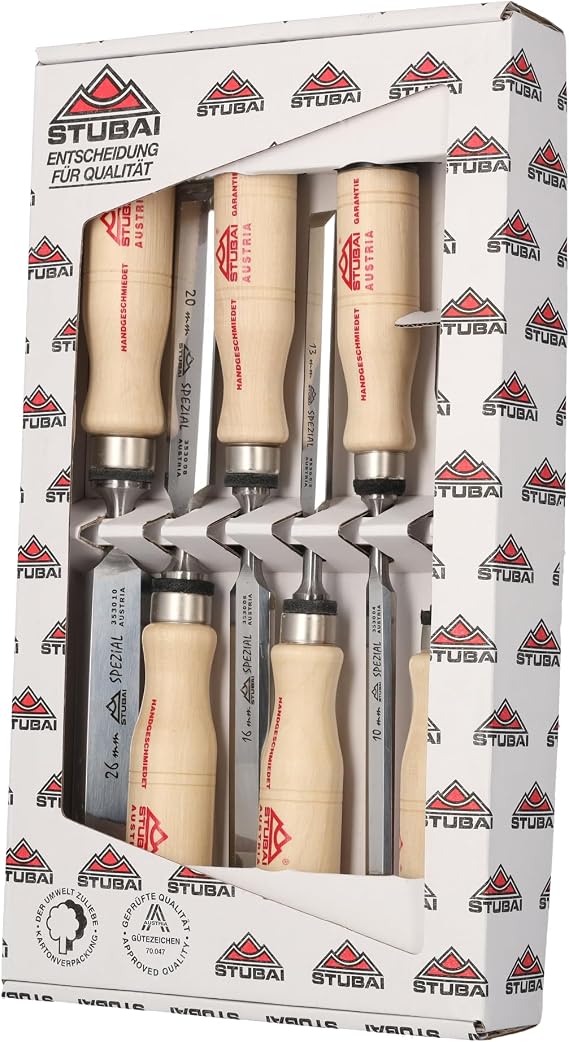Stubai 353106Swedish Type Special Wood Chisel Set Beige/Silver 6-26 mm