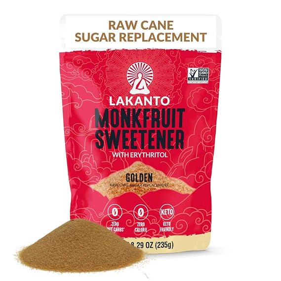 Lakanto Monk Fruit Sweetener with Erythritol, Golden, 8.29 OZ | Raw Cane Sugar Substitute From Monk Fruit Extract for Coffee, Tea, Baking, Gluten Free, Non GMO, Keto