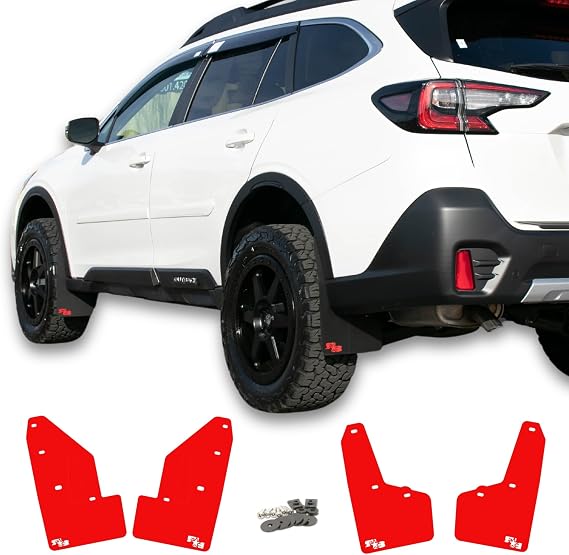 RokBlokz Rally Mud Flaps Compatible with 2020-2025 Subaru Outback (NOT Wilderness) - Custom Cut and Fit Mud Guards - Includes All Mounting Hardware (Red with Black Logo, Original)