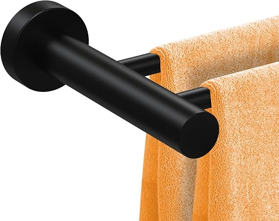 Adjustable Towel Rack 43-72CM Wall Mounted Towel Rail SUS304 Stainless Steel Towel Holder Towel Bars for Kitchen Bathroom Toilet Hotel Office, Black (Double Bar)